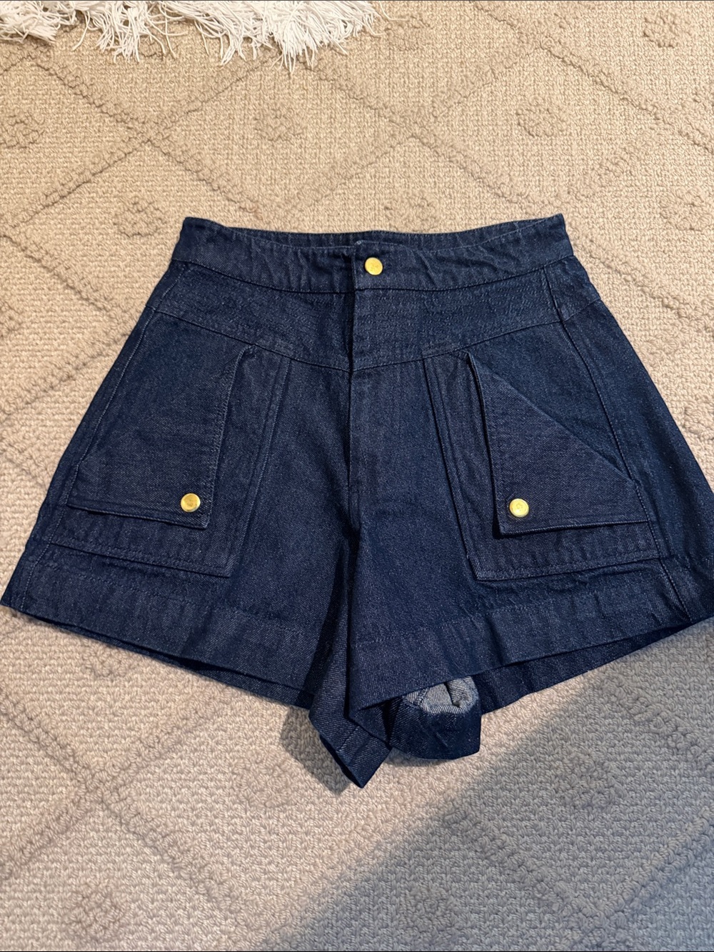 High-Rise Dark Denim Utility Shorts with Front Pockets
